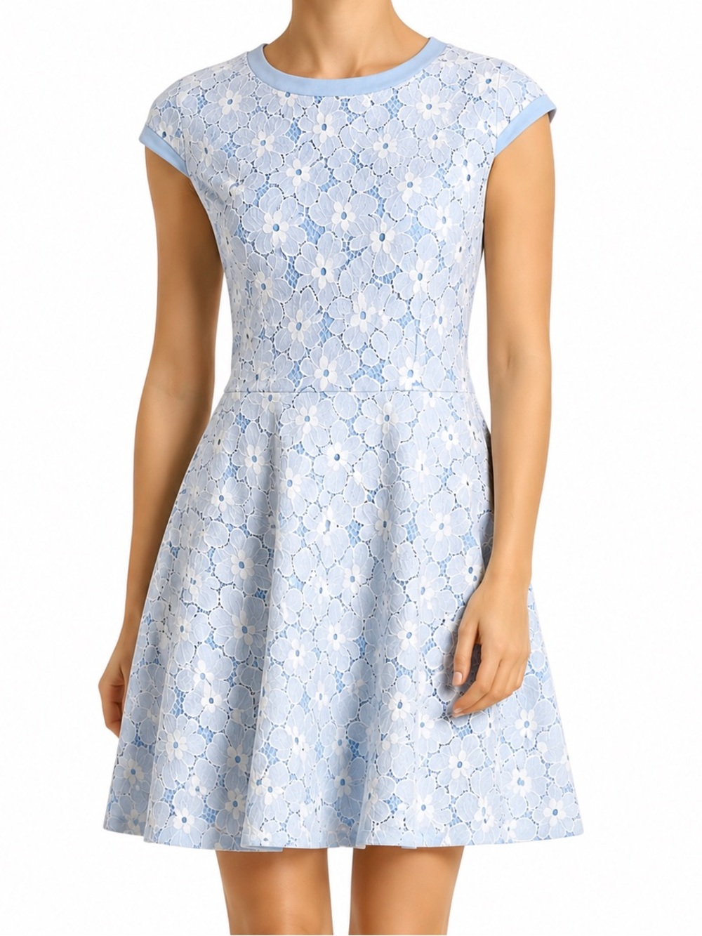 LABEL BY FIVE TWELVE Blue White Floral Lace Fit & Flare Mini Dress US 2